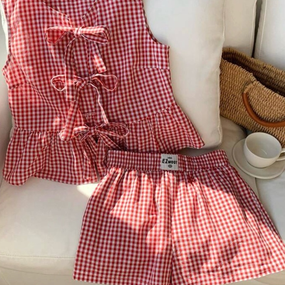 Red Gingham Top and Shorts Set